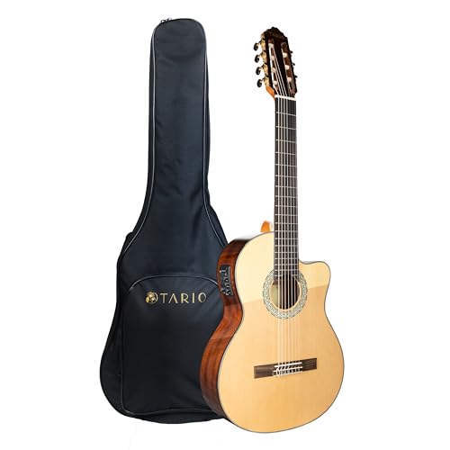 TARIO 7-String Classical Acoustic Electric Guitar, Brazilian Style Cutaway Nylon Guitar with Spruce Top, Mahogany Body, Purpleheart Fingerboard, Built-in 4-Band EQ