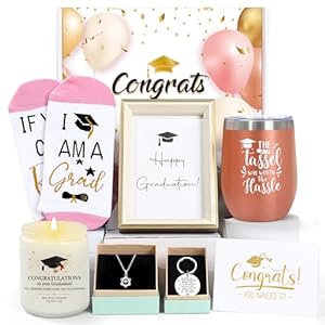 Graduation Gifts for Her,2024 High School Graduation Gifts with 12 oz Wine Tumbler,Master Degree,Phd Graduation Gift for Friend,Sister,Daughter,Girls-Rose Golden