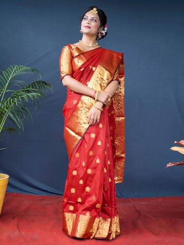 Image of Women's Kanjivaram Silk Saree with Blouse Piece, Banarasi Style,