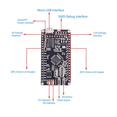 STM32F103C8T6 Development Board with labeled interfaces