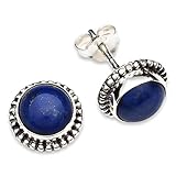 Diese Lapis Lazuli Silber-Ohrstecker von mantraroma ist aus 925 er Sterlingsilber gefertigt. Der kleine runde Lapis Lazuli hat eine Größe von Ø 7 mm. Der gesamte Silberohrring hat eine Größe von 10 mm x 10 mm.