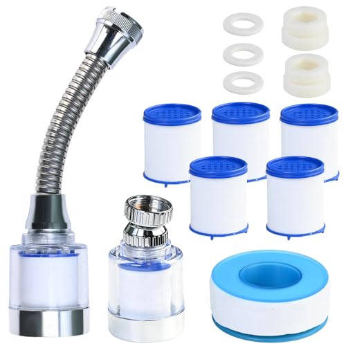 Filtre d'Eau Robinet 360° Rotatif - 2 Pièces avec 5 Cartouches - Filtre à Eau Robinet pour Cuisine et Salle de Bain - Filtre Anti-Calcaire Robinet
