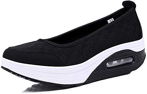 Zapato de Deporte Mujer Malla Cuña Plataforma Zapatillas Transpirable Antideslizante Adelgazar Height-Increasing Fitness Sneaker