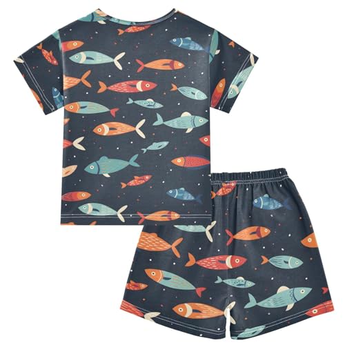 ALAZA Fish Navy Blue Polka Dots Pajamas Short Sleeve 2 Piece Sleepwear Top and Bottom Pajama Set Unisex2