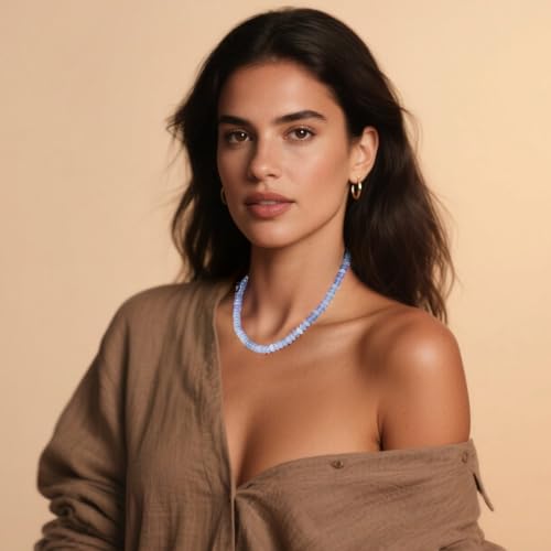 Beaded Necklace for Women,Natural Gemstone Necklace for Women,Colorful Bead Choker Necklace Handmade Surfer Beach Necklace Trendy Jewelry Gift for Women2