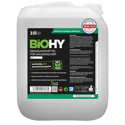 BiOHY Agente de limpieza para limpiaparabrisas de succión (Bidón de 10 litros) | Concentrado 1:200 para los aspiradores en húmedo | baldosas, PVC, parquet y laminado (Saugwischer)