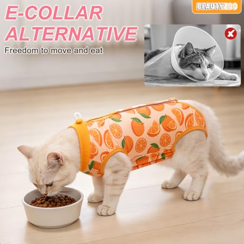 Image of BEAUTYZOO Cat Surgery Recovery Suit, Female Spay, Male Neuter, 2 Pack | Onesie for Cats After Surgery, Anti Licking Wounds, Cone of Shame Alternative, Surgical Recovery Anxiety Vest, Strawberry M