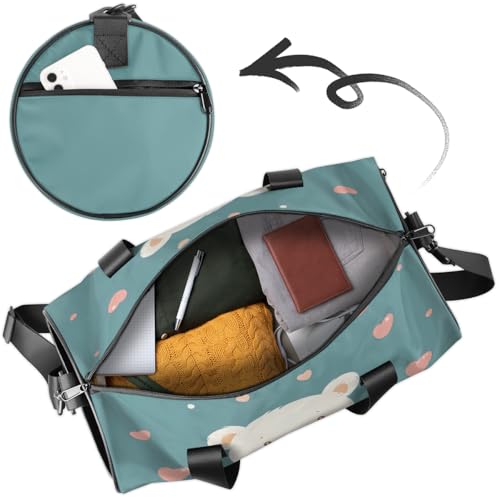 Cute White Bear Round Barrel Sports Fitness Bag, Travel Luggage Bag, Reusable Handbag, Suitable For Men and Women4