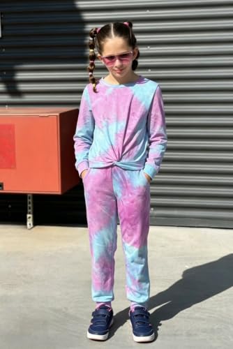 Image of Arshiner Girls 2 Piece Outfits Fashion Twist Front Tracksuit Long Sleeve Pullover Sweatshirt Sweatpants Jogger set Sweatsuit