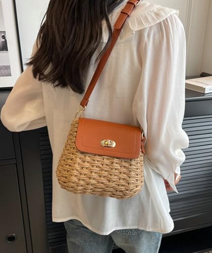 Obosoyo 2025 Trendy Woven Straw Crossbody Bag Women Small Square Shoulder Bag Summer Beach Daily Use Twist Bag3