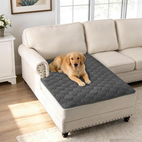 H.VERSAILTEX Couch Cover Chenille Pet Fuzzy Sofa Covers for 2 Cushion Couch and Chaise Anti Slip Washable Sofa Slipcovers Soft Couch Protector Cover for Dogs Cats Kids(40" x 50", Grey)