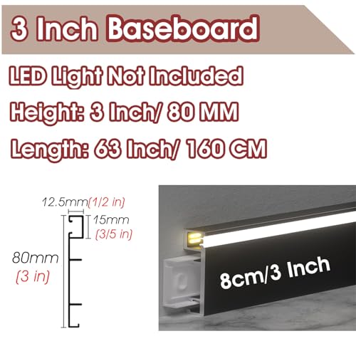 Canal diffuseur LED et plinthe en aluminium pour base murale d'éclairage intérieur - 3
