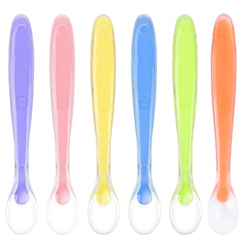6pcs Cucharas Siliconas Bebé, sin BPA,Silicona Suave Cuchara de Punta de alimentación,Cuchara de Aprendizaje para Bebe,Cuchara para Bebé