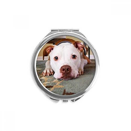 Espejo de maquillaje redondo de bulldog blanco, accesorio de mano portátil y compacto de bolsillo