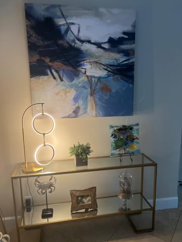 Brightech Nova Modern Table Lamp - Contemporary Arc Desk Lamp with 2-Circle Ring-Style Pendant - Alexa Compatible Nightstand Beside The Couch Lamp with Arching Pole Matches Living Room Décor - Brass - Image 4