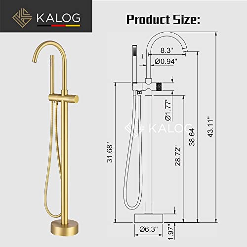 Kalog Single Handle Freestanding Tub Filler Floor Mount Bathtub Faucet With Handheld Shower (Brushed Gold-I) #TOP5