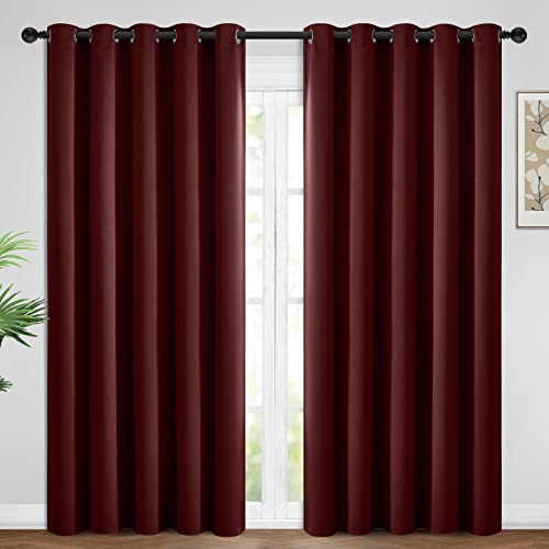 Yakamok Blackout Curtains Room Darkening Thermal Insulated Window Panels,Solid Grommet Top Drapes for Bedroom/Living Room(62Wx84L, Burgundy Red, 2 Panels)