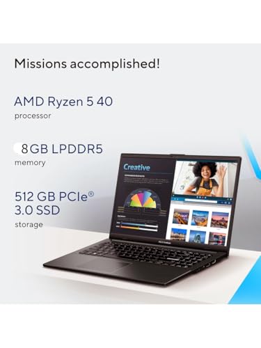 Image of ASUS Vivobook Go 15 (2026),AMD Ryzen 5 40, AMD Radeon iGPU, 8GB RAM, 512GB SSD, FHD, 15.6 inch(39.6 cm),Windows 11,M365 Basic(1 Year)* Office 2024,Mixed Black,1.63 Kg,E1504FA-BQ2115WS,Thin & Light Laptop