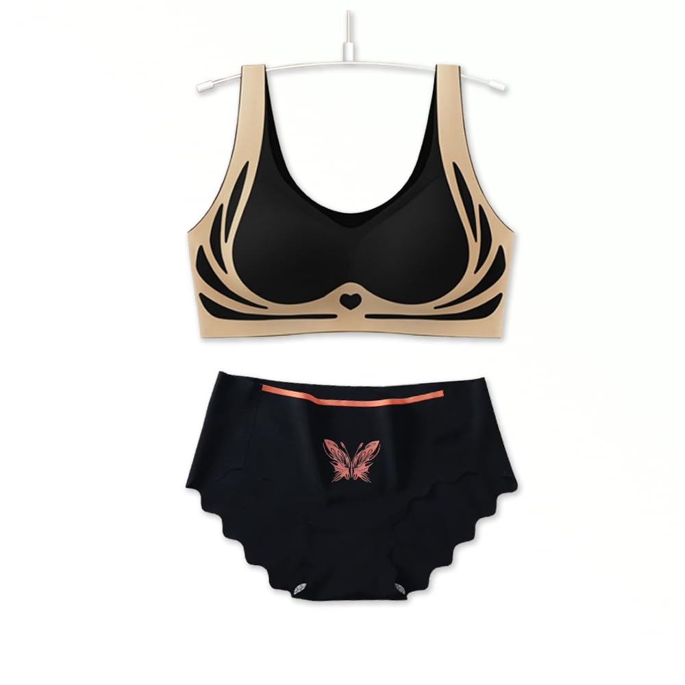 chill pookie Women’s Seamless Wireless Bra & Hipster Panty Set | Butterfly Print | No Marks, No Lines | Ultra-Soft Stretch and Comfort Fit Black Set-picture-15