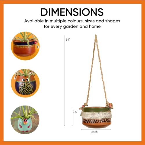 Image of AAKRITI ART CREATIONS Terracotta Hanging Planter | Jute Embellished Brown Earthen Design, Modern Art, Matte Finish | Decorative Hanging Pot for Indoor & Outdoor Home Decor