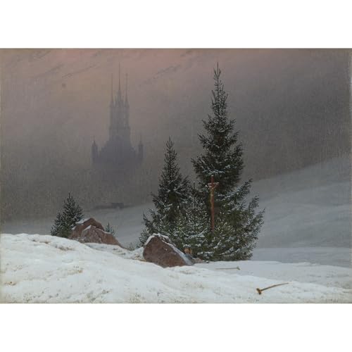Impression sur toile roulée du Paysage d'hiver par Friedrich en format grand 101x127 cm