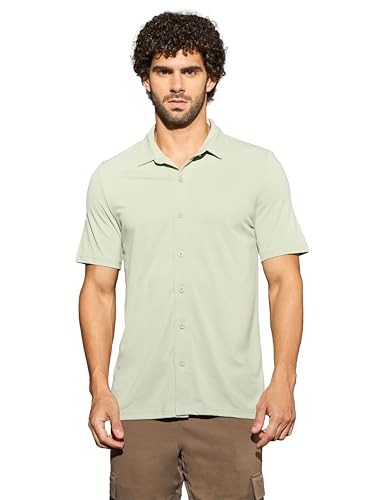 Image of TECHNOSPORT Men's Black Solid Regular Fit Spread Collar Casual Shirt with TECHNOCOOL+