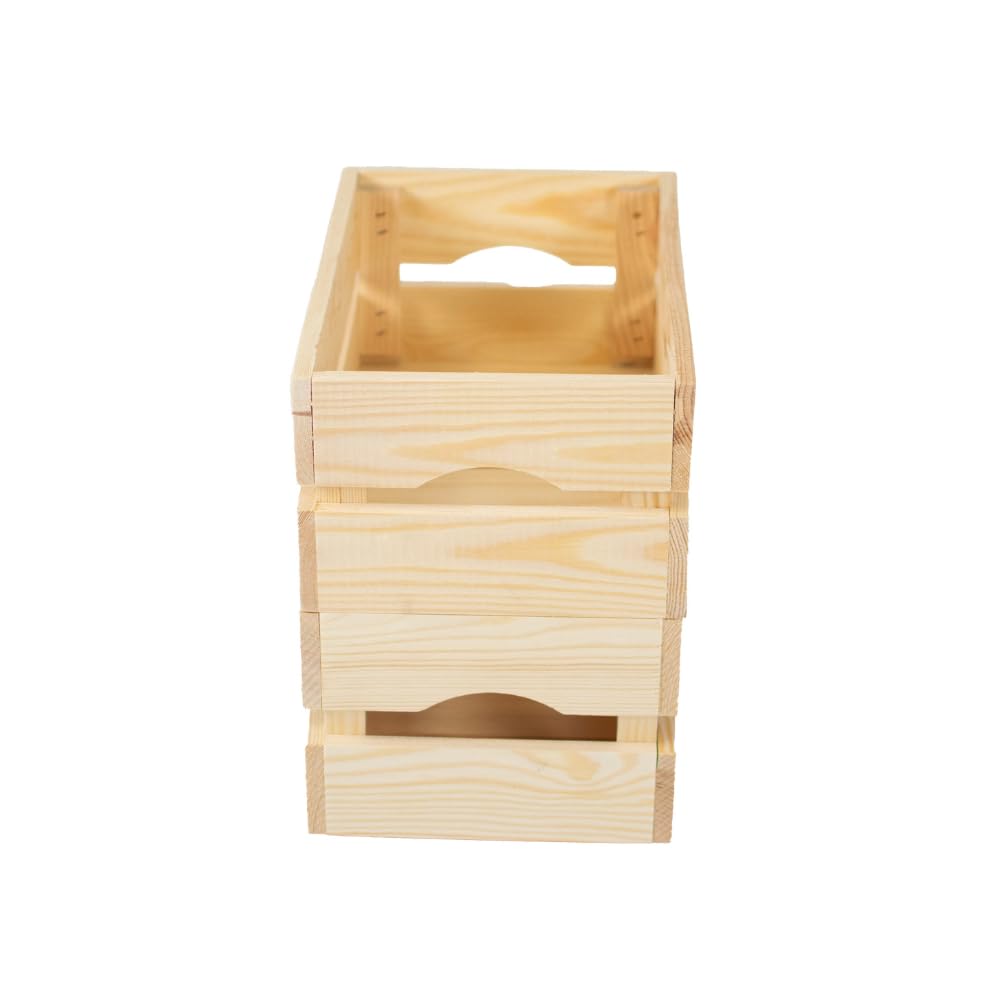 Jawor Skrzynka Drewniana Listwowa z Drewna Sosnowego FSC, Naturalna, 30 x 20 x 14 cm, z Uchwytami