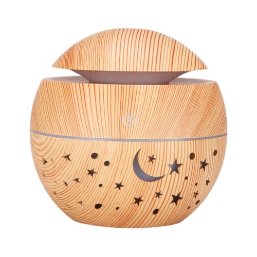 jojofuny Humidificador Aceites Esenciales 130ml USB con Diseño Hueco de y Luna en Madera para Uso en Oficina y Habitaciones