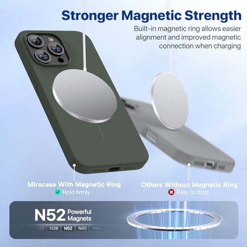 Image of Miracase Magnetic for iPhone 15 Pro Max Case, [Soft Anti-Scratch Microfiber Lining], Compatible with MagSafe, Liquid Silicone Case Shockproof Drop Protection Phone Case for 15 ProMax, Dark Green