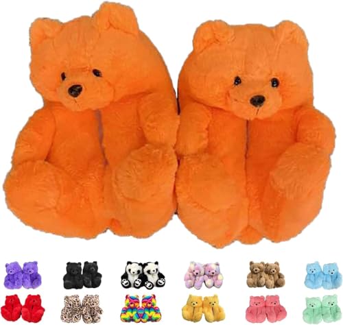 Pantoufles ours en peluche marron pour femme et fille en fausse fourrure