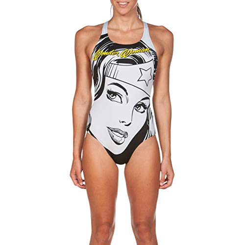 Arena WB Wonder Woman Swim Pro Back MaxLife One Piece Swimsuit, Black - Red, 22