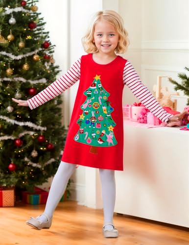 Toddler Girl Christmas Dress Girls Long Sleeve Dresses Fall Winter Cotton Casual Tunic Shirt Outfits Clothes2