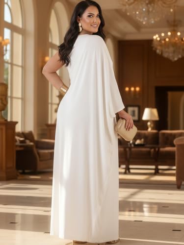 Image of KOH KOH Womens Long Cowl Neck Flowy Grecian Goddess Cape Sleeve Maxi Dress