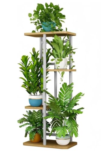 Image of LINZINAR Plant Stand Indoor 4 Tier Metal Corner Tall Flower Shelf