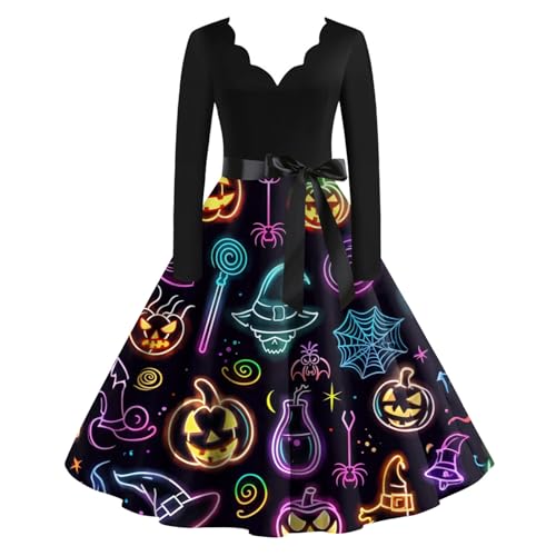OIOLOYJM Sexy Plus Size Halloween Costumes Woman 2025 Long Sleeve V Neck Printed Gothic Retro Formal Party Dresses for Women