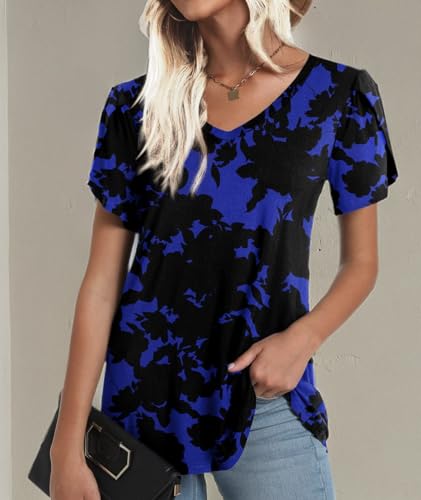 Image of CATHY 2026 Women Tops Summer Short Sleeve Tunic V Neck T-Shirts Loose Casual Floral Blouse S-4XL