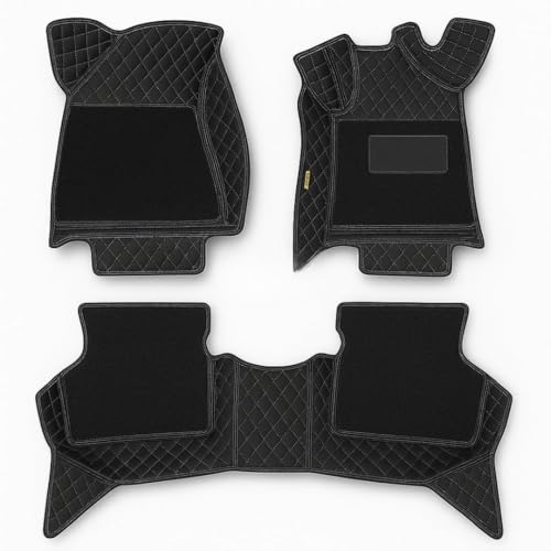 Image of KA10 7D Car Floor Mat for Vinfast VF 7 | Vehicle-Specific Fit | Premium Italian Leather | 100% Waterproof, Zero-Dust | Full Set with Grass | (Black with Silver)