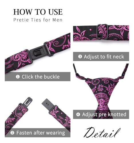 Image of HISDERN Pre Tied Ties for Men Adjustable Mens Tie Classic Paisley Stripe Necktie and Pocket Square Set for Wedding Party