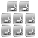 Handtuchhaken Ohne Bohren 8stück,Haken Klebehaken Selbstklebend Edelstahl,Handtuchhalter Klebehaken,für Bad Toilette Küche Büro Wohnzimmer Schlafzimmer(Silber)