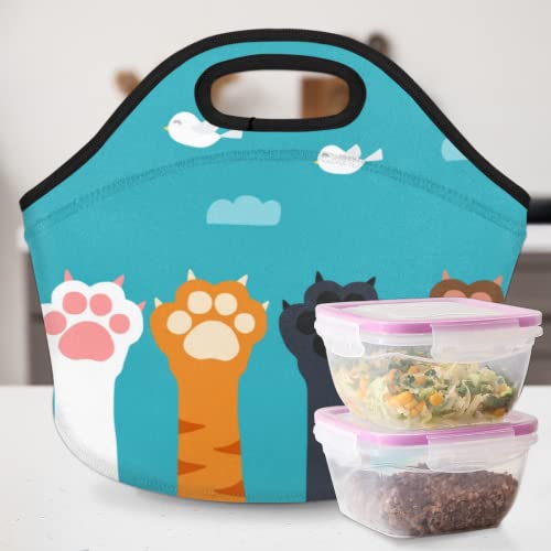 Neoprene Lunch Bags Cute Animal Cat Paw Small Insulated Lunch Box For Boy Girls Soft Lightweight Lunch Tote Handbag For Women Men School Work Office Mini Cooler Thermal Meal Prep Bags #TOP5