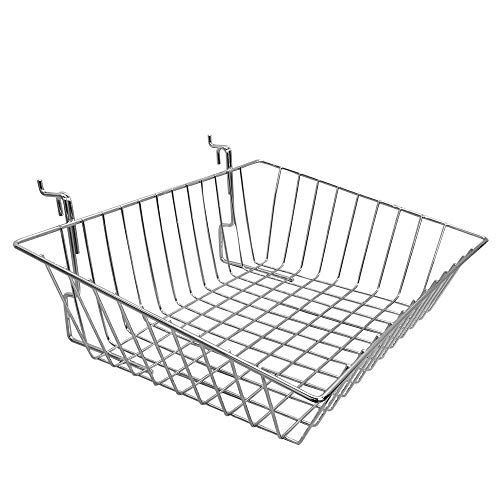 MH GLOBAL Slatwall Gridwall Pegboard Shallow Front Sloping Basket Display Rack Fixture 6PC Chrome 15x12x5