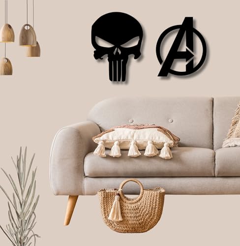 Image of TWIGGY Superhero 6mm MDF Wooden Wall Decor Set for Home, Office, or Gaming Room, Gift, Anime (pack of 2 | The Avengers,Punisher)