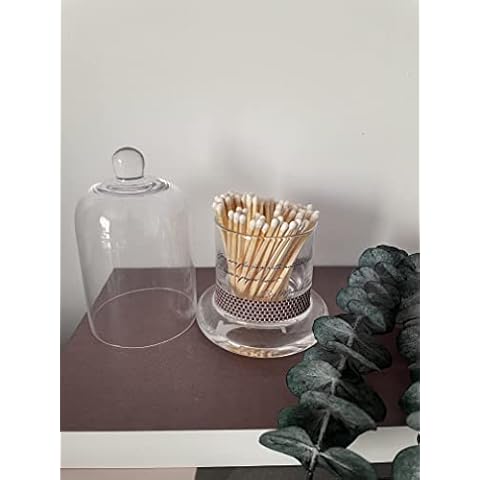 Large white Tip Matches in A Glass Dome Cloche Bell Jar - Candle Care home Decor Cover