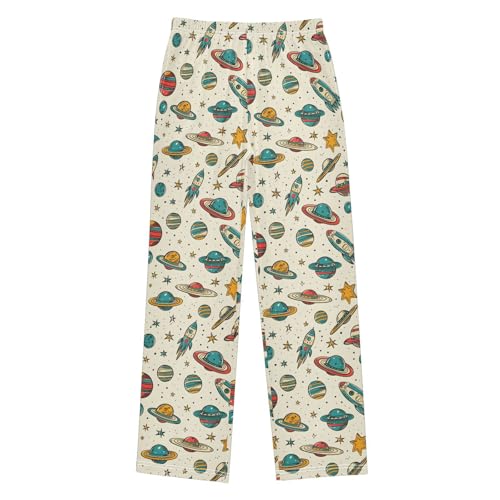 Planet Rocket Stars Vintage Pajamas Bottoms with Pockets Comfy Pjs Sleepwear Elastic Waistband Pajamas Pants Lounge Pants for 6-14 Years