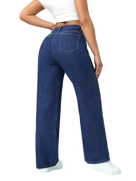 Image of LINARIA Women's Regular Fit Flared Jeans, Dark Blue, Baggy Style