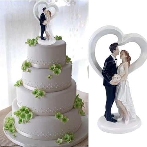 Wedding Cake Toppers - Handmade Wdding Cake Plastic Topper for Cake Decoration -Bride and Groom Figures Ornament Toy Gifts Decorations (heart)