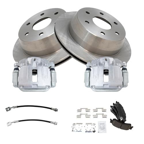 Image of TRQ Rear Brake Pad and Rotor Set Ceramic Rotors Calipers Compatible with 2000-2001 Chevrolet Tahoe GMC Yukon