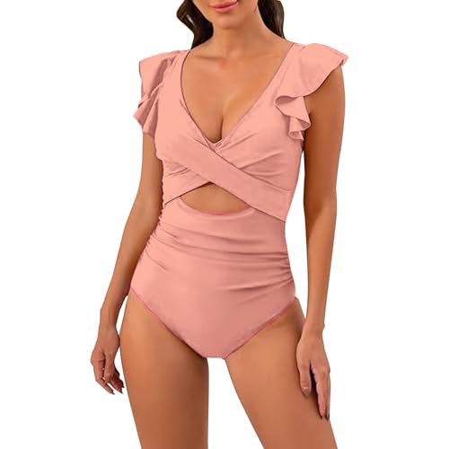 Mujer Traje de baño de una pieza para mujer Adelgazamiento de cintura alta cuello en V cruce delantero sexy traje de baño de moda con empalme bloqueo de color Bikini deportivo mujeres acolchado, rojo