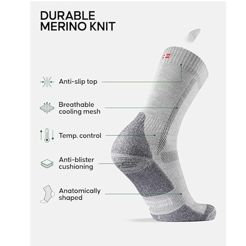 Merino Wool Hiking Socks Thermal Warm Winter Cozy Cushioned Moisture Wicking Crew Socks for Men 3-Pack (Wool, grey socks)2