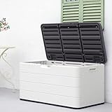 Mrosaa 110 Gallon Deck Box Waterproof,Double-Wall Resin Outdoor Storage Boxes, Deck Storage for boat slip...